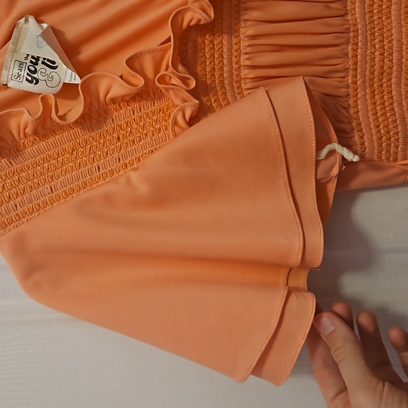 70s Coral/peach Maxi Dress Vintage Empire Waist Dress - Picture 4 of 7